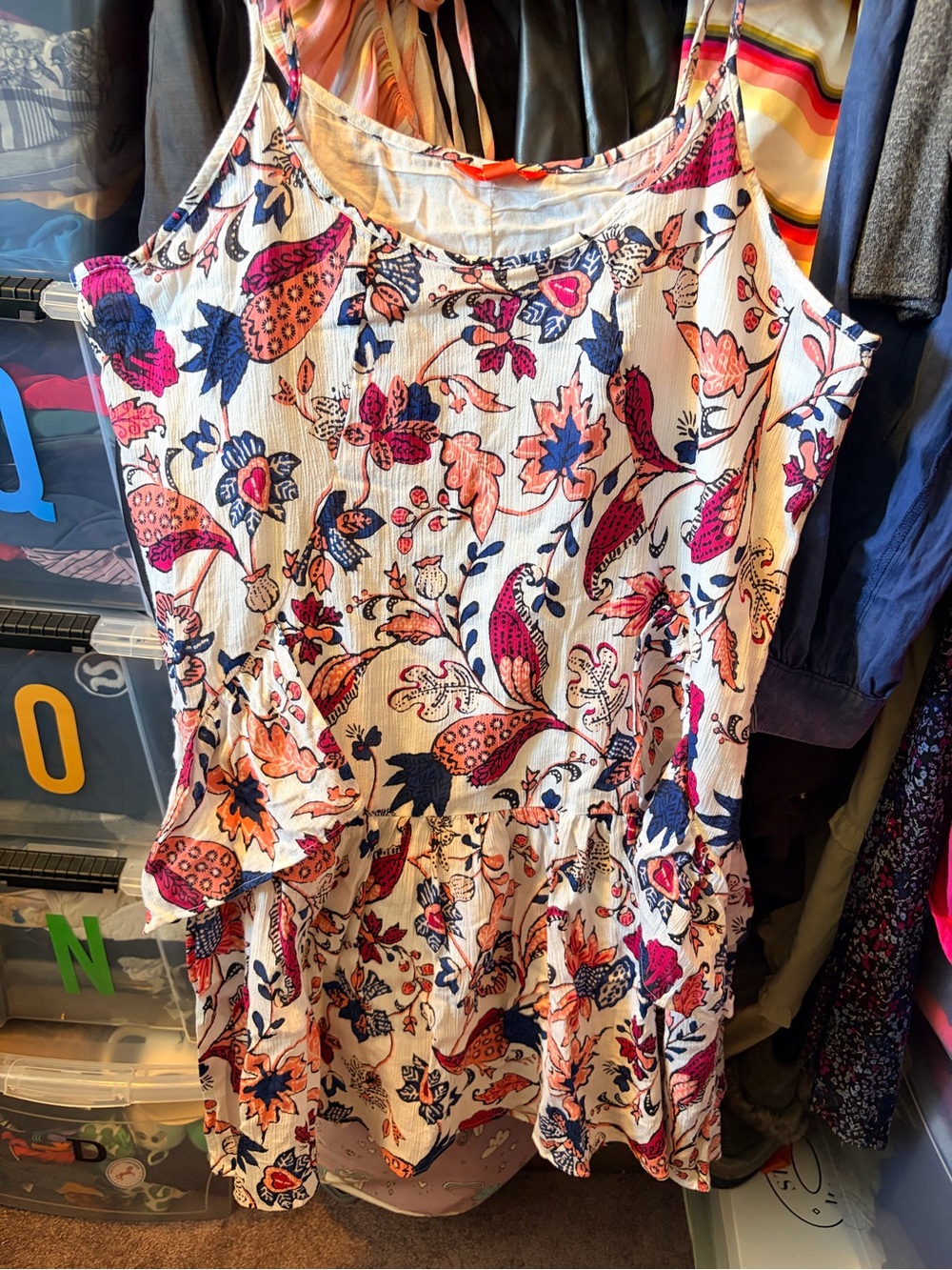 Floral Tiered Summer Dress with Spaghetti Straps and Liner